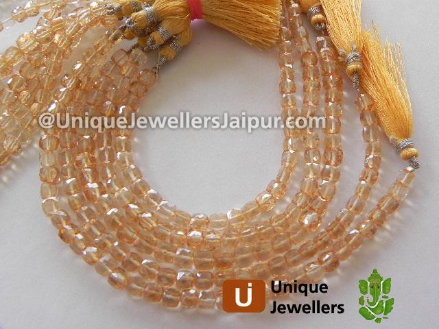 Apricot Yellow Quartz Faceted Cube Beads
